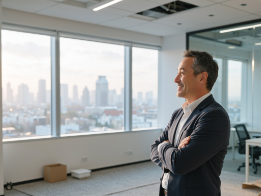 四十岁左右男性,科技公司创始人,穿着休闲商务装,背景为现代化办公室